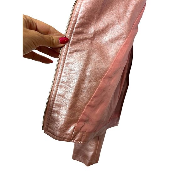 Ci Sono Kids Girl Moto Biker Jacket 8 Metallic Pink Faux Leather Zipper Pockets - Picture 11 of 14
